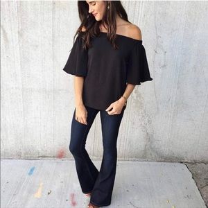 NWT Do + Be Black Off Shoulder Flutter Sleeve Blouse Flattering Flowy Boho Top S